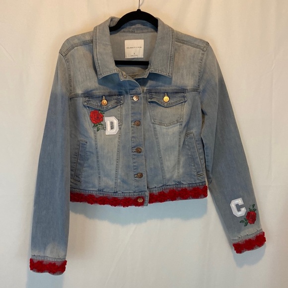 Celebrity Pink Cropped Embellished Cut Out Back Jean Jacket Size S - Picture 1 of 9